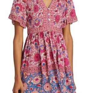 ba&sh Valia Printed Pintuck Mini Dress - Large